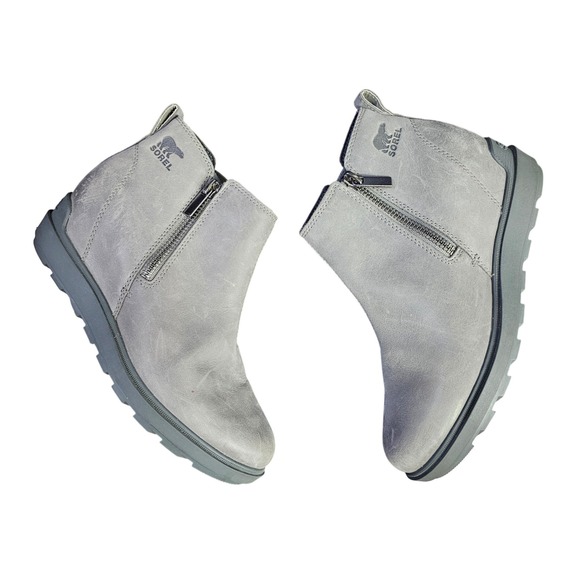Sorel Evie II Zip Leather Booties Quarry Gray Women's Size 8.5 Hidden Wedge - Picture 2 of 13